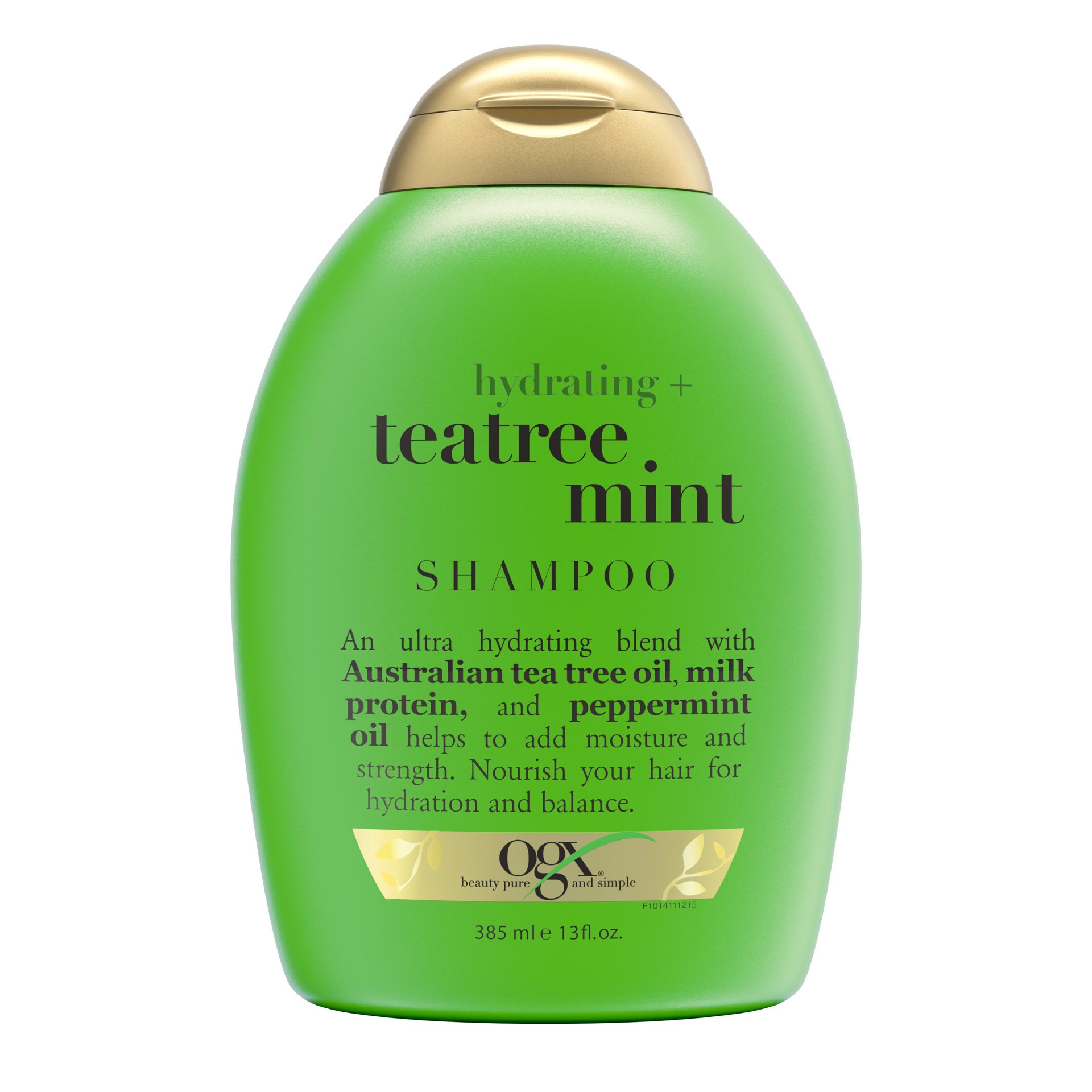 slide 5 of 9, OGX Hydrating + Tea Tree Mint Shampoo, Nourishing & Invigorating Scalp Shampoo with Tea Tree & Peppermint Oil & Milk Proteins, Paraben-Free, Sulfate-Free Surfactants, 13 Fl Oz, 385 ml