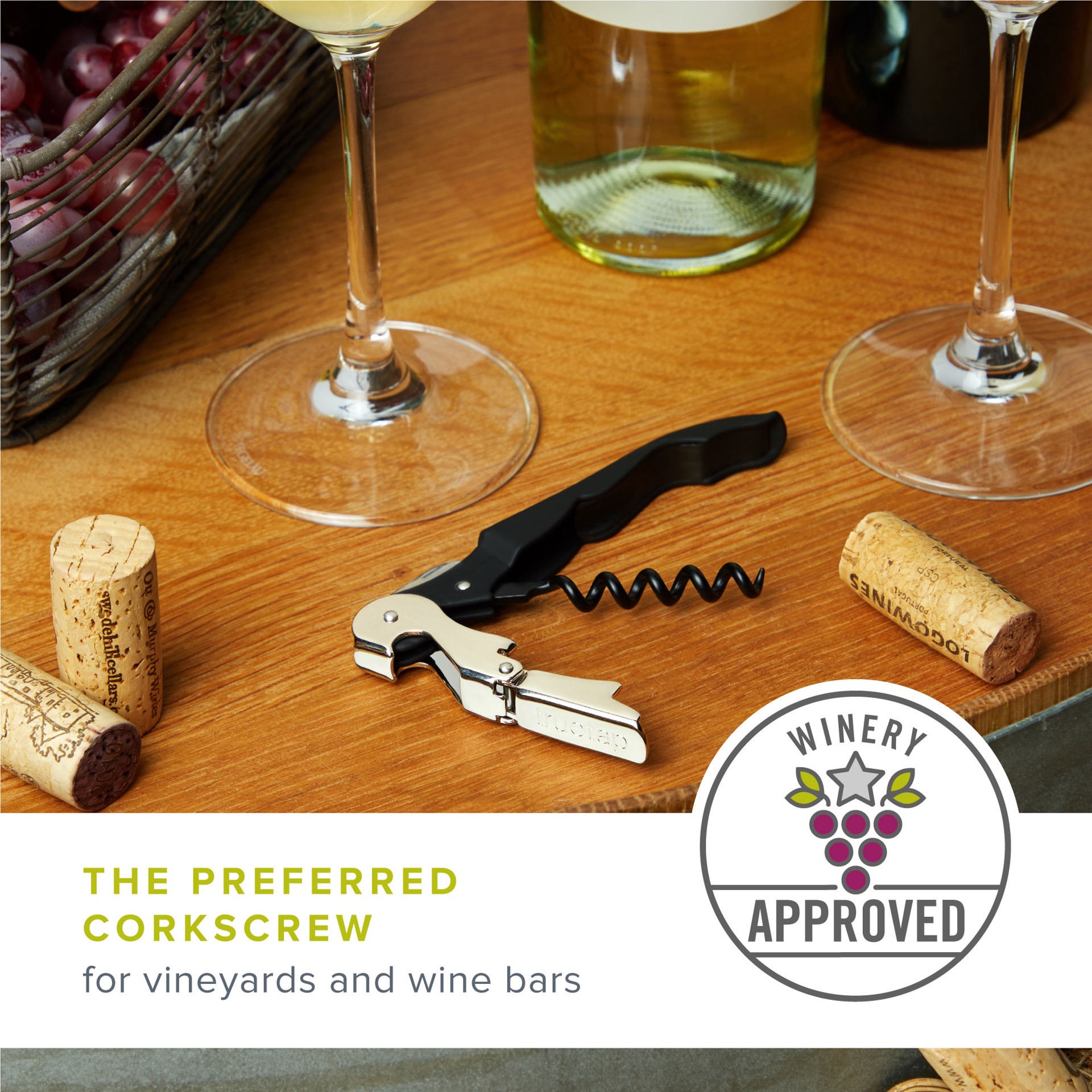 slide 5 of 5, True TrueTap Metallic Blue Double Hinged Waiter''s Corkscrew, Stainless Steel Wine Key with Foil Cutter, 1 ct