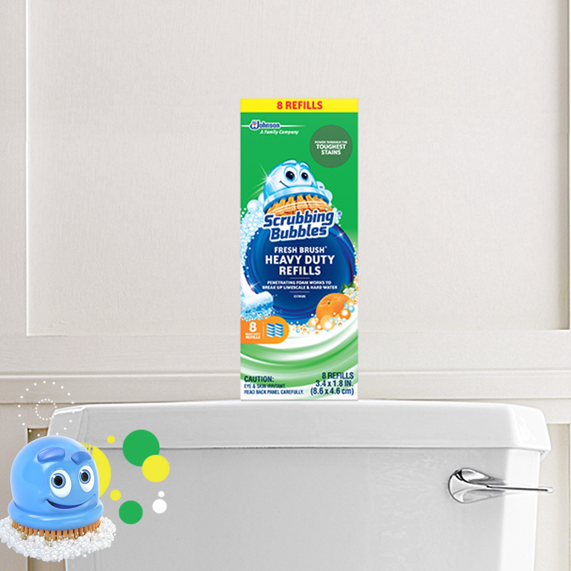 slide 8 of 8, Scrubbing Bubbles Fresh Brush Heavy Duty Flushable Refills, Citrus - Convenient and Thorough Clean for Your Toilet, 8 Pads, 8 ct