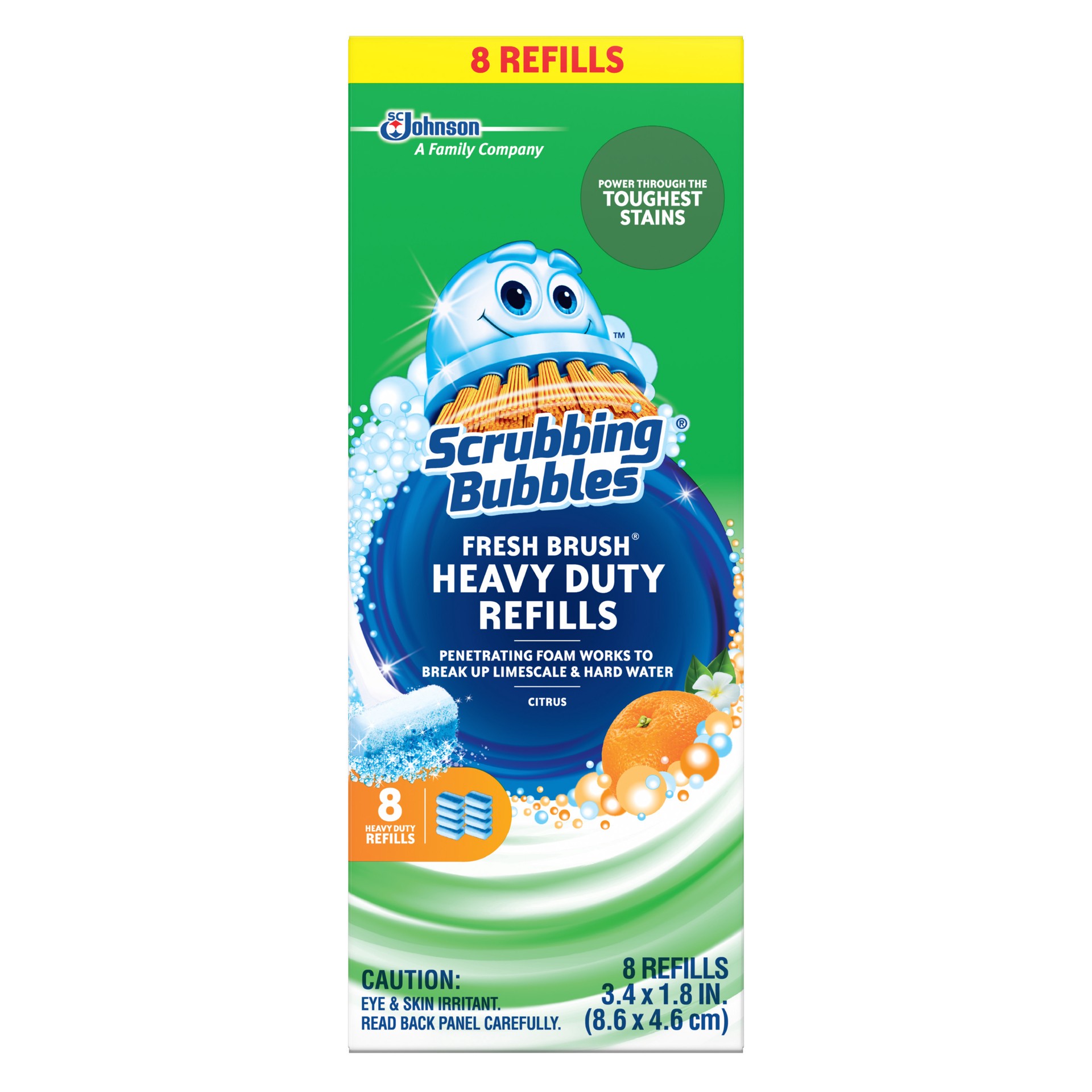 slide 1 of 8, Scrubbing Bubbles Fresh Brush Heavy Duty Flushable Refills, Citrus - Convenient and Thorough Clean for Your Toilet, 8 Pads, 8 ct