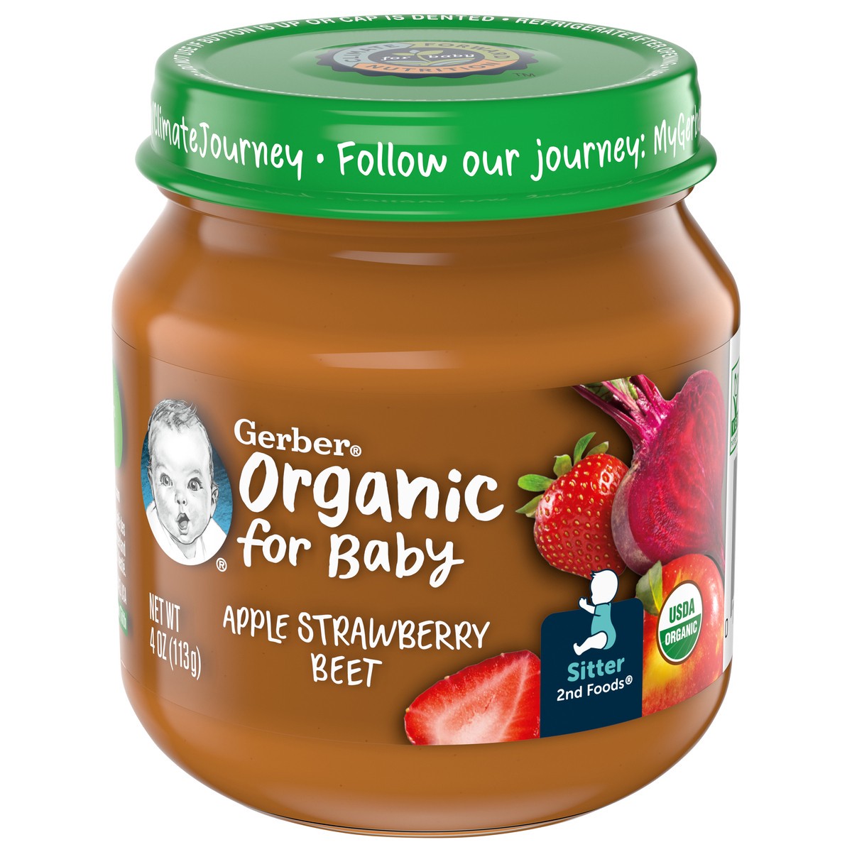 slide 9 of 9, Gerber 2nd Foods Organic Apple Strawberry Beet Baby Food, 4 oz Jars (10 Pack), 4 oz