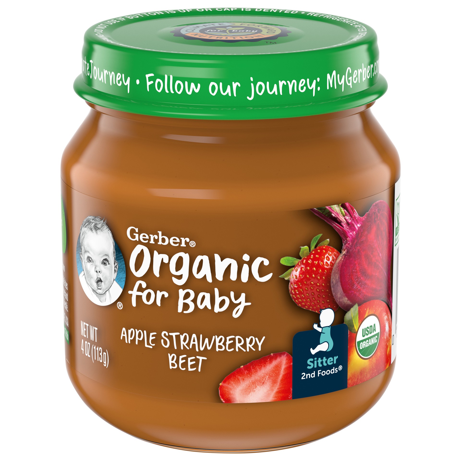 slide 1 of 9, Gerber 2nd Foods Organic Apple Strawberry Beet Baby Food, 4 oz Jars (10 Pack), 4 oz