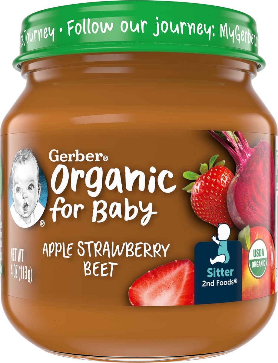 slide 4 of 9, Gerber 2nd Foods Organic Apple Strawberry Beet Baby Food, 4 oz Jars (10 Pack), 4 oz