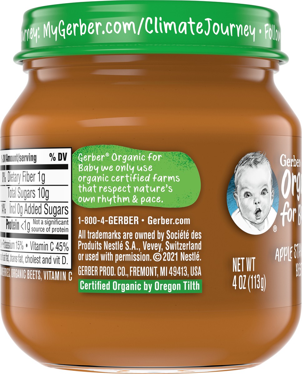 slide 3 of 9, Gerber 2nd Foods Organic Apple Strawberry Beet Baby Food, 4 oz Jars (10 Pack), 4 oz