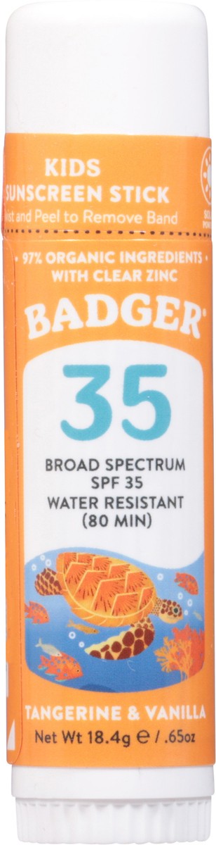 slide 12 of 13, Badger Broad Spectrum SPF 35 Tangerine & Vanilla Kids Sunscreen Stick 0.65 oz, 0.65 oz