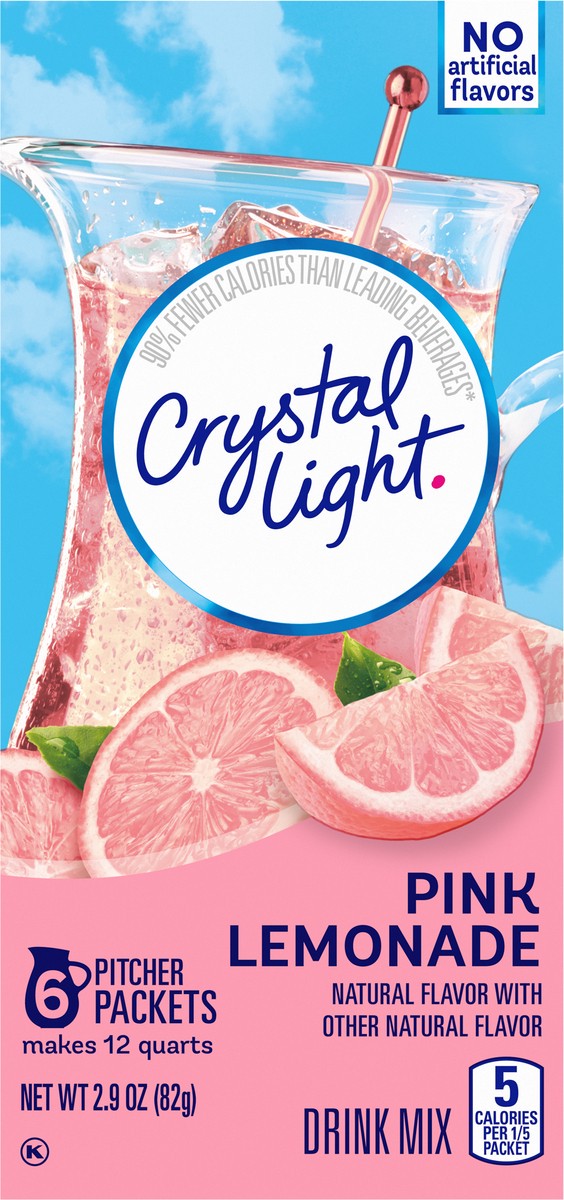 slide 6 of 9, Crystal Light Pink Lemonade Naturally Flavored Powdered Drink Mix, 6 ct Pitcher Packets, 6 ct