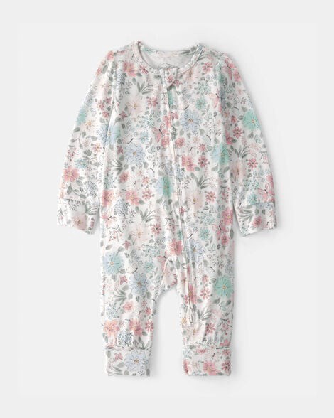 slide 1 of 6, Carter's Baby Girl Butterfly Garden 2-Way Zip PurelySoft Sleep & Play Pajama Multi, 1 ct