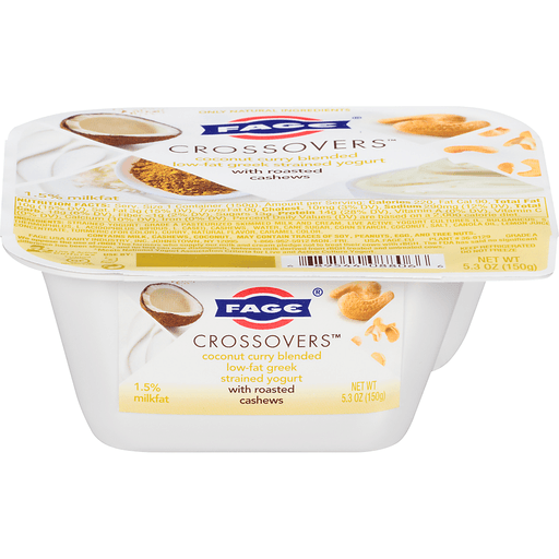 slide 1 of 1, Fage Crossovers Coconut Curry Blended Low-Fat Greek Strained Yogurt With Roasted Cashews, 5.3 oz