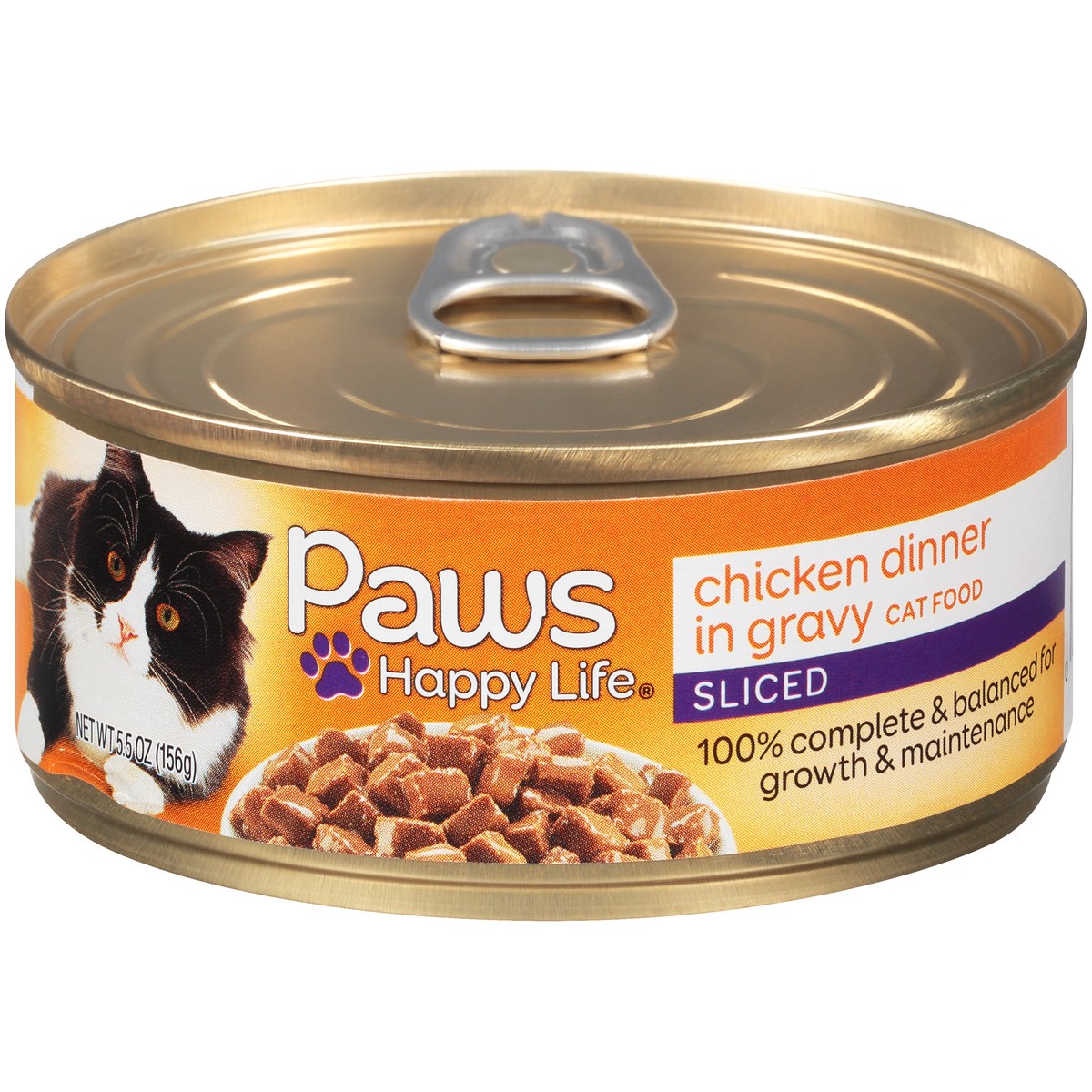 slide 1 of 9, Paws Happy Life Sliced Chicken Dinner In Gravy Cat Food, 5.5 oz