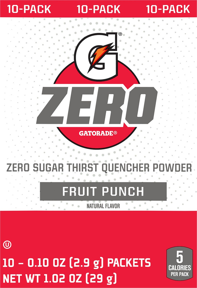 slide 5 of 8, Gatorade Zero Zero Sugar Thirst Quencher Powder Fruit Punch Natural Flavor- 10 ct, 1.02 oz