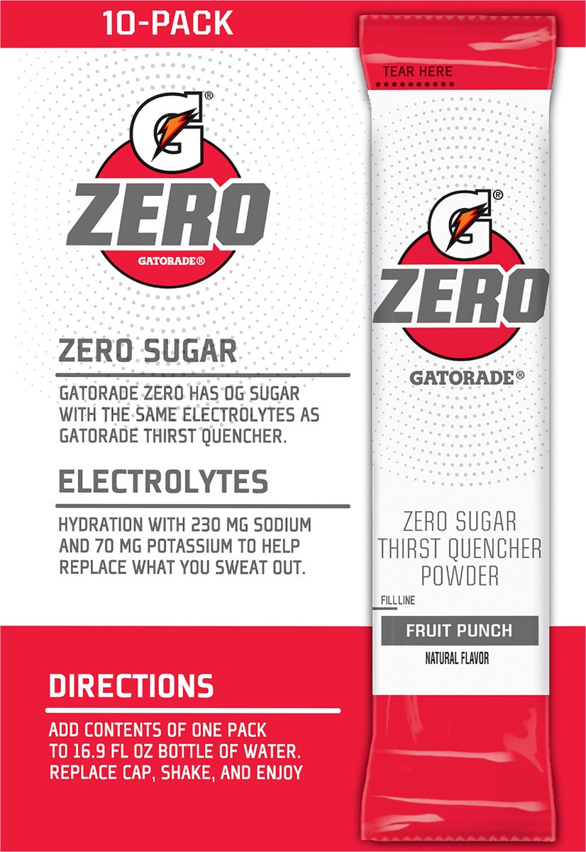 slide 6 of 8, Gatorade Zero Zero Sugar Thirst Quencher Powder Fruit Punch Natural Flavor- 10 ct, 1.02 oz