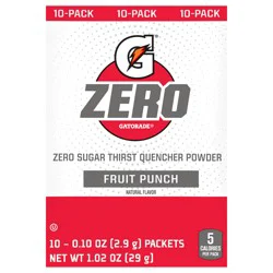 Gatorade Zero Zero Sugar Thirst Quencher Powder Fruit Punch 0.10 Oz, 10 Ct