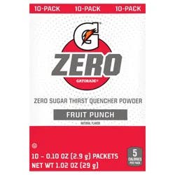 Gatorade Zero Zero Sugar Thirst Quencher Powder Fruit Punch 0.10 Oz, 10 Ct