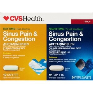 slide 1 of 1, CVS Health Sinus Pain & Congestion Acetaminophen Caplets, Daytime + Nighttime, 24 Ct, 1 ct
