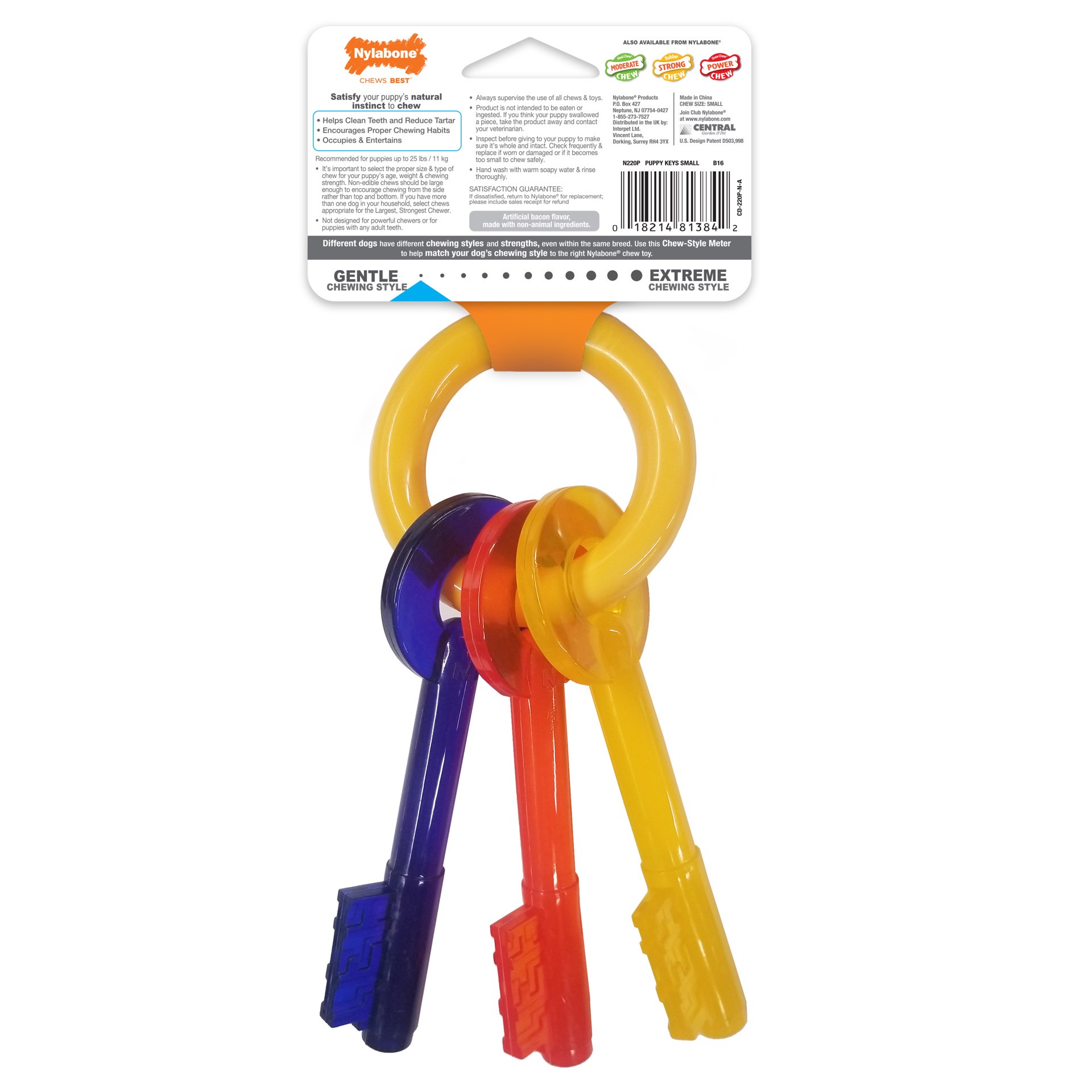 slide 9 of 10, Nylabone Just for Puppies Teething Chew Toy Keys Bacon Keys Small/Regular - Up to 25 Ibs.(1 Count), 1 ct