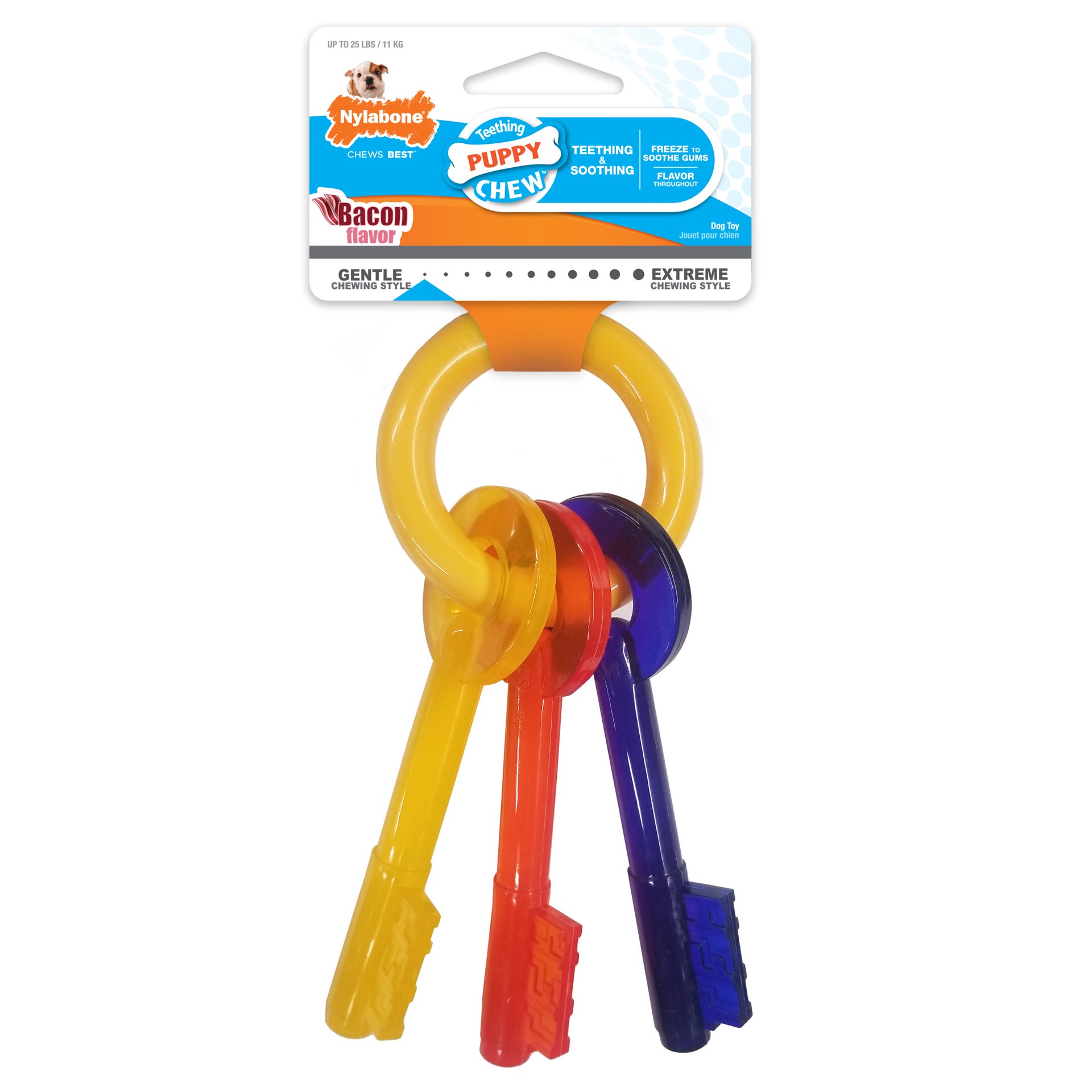 slide 1 of 10, Nylabone Just for Puppies Teething Chew Toy Keys Bacon Keys Small/Regular - Up to 25 Ibs.(1 Count), 1 ct