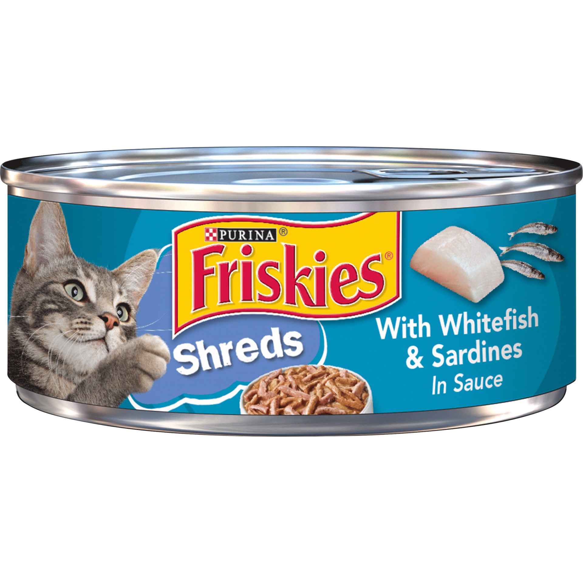 slide 1 of 7, Purina Friskies Shreds Wet Cat Food with White Fish & Sardines In Sauce - 5.5oz, 