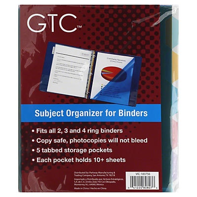 slide 1 of 1, GTC Subject Organizer For Binders, 1 ct