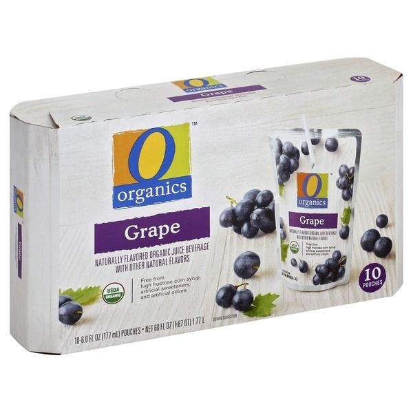 slide 1 of 1, O Organics Juice Beverage, Grape, Pouches, 10 ct