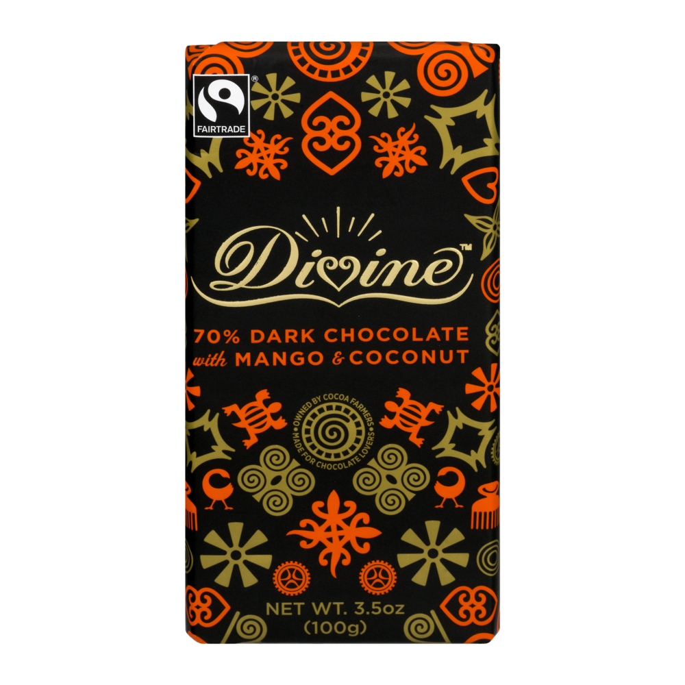 slide 1 of 5, Divine Dark Chocolate with Mango & Coconut, 3.5 oz