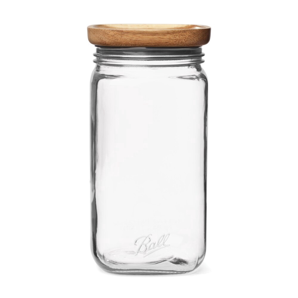 slide 1 of 1, Ball® 9.9 Cup Stack & Store Glass Jar With Wooden Lid, 1 ct