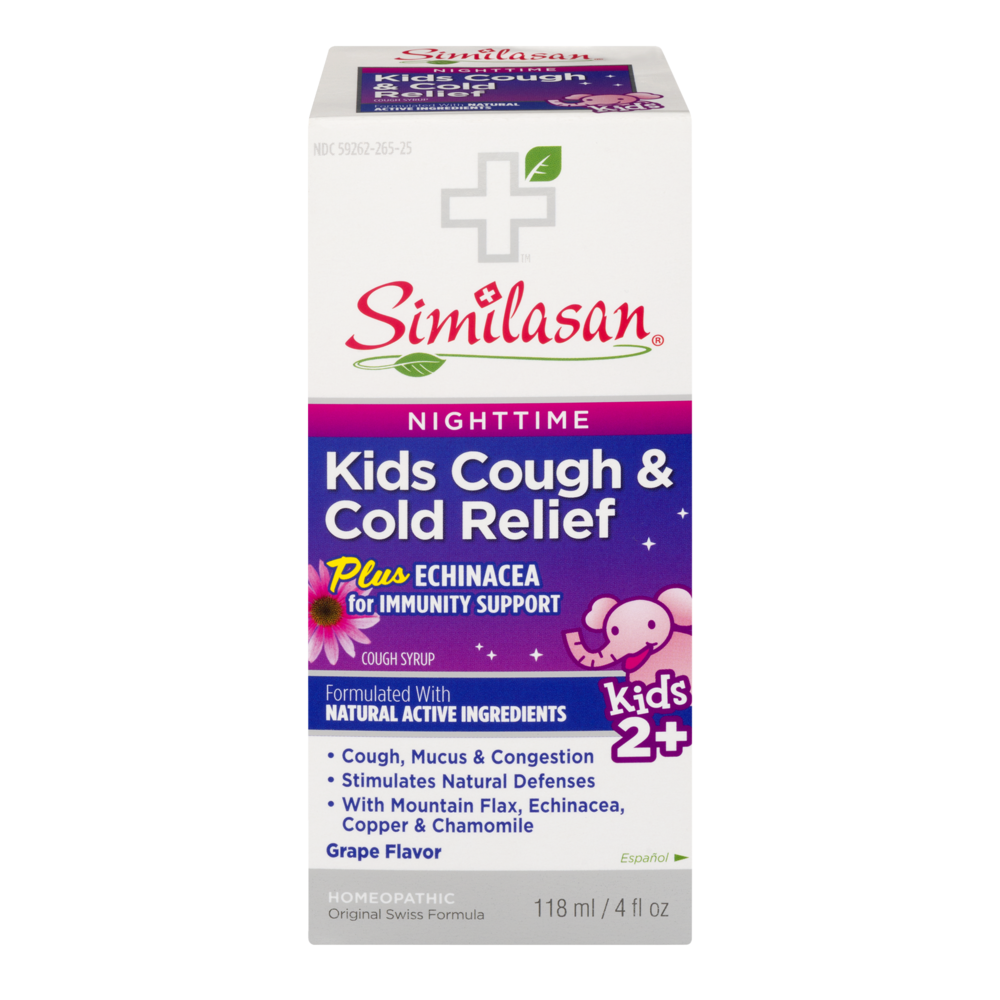 slide 1 of 1, Similasan Cough & Cold Relief, Kids, Nighttime, Cough Syrup, Grape Flavor, 4 Ounce, 4 oz