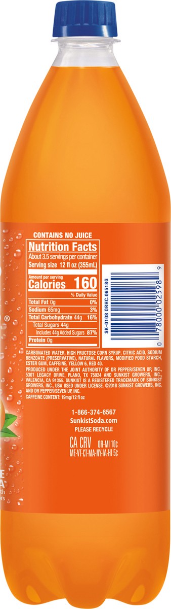 slide 6 of 7, Sunkist Orange Soda, 1.25 L bottle, 1.25 liter