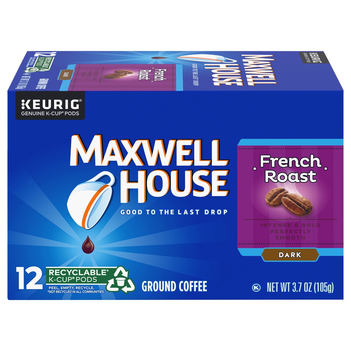 slide 1 of 9, Maxwell House French Roast Dark Roast K-Cup Coffee Pods, 12 ct Box, 12 ct