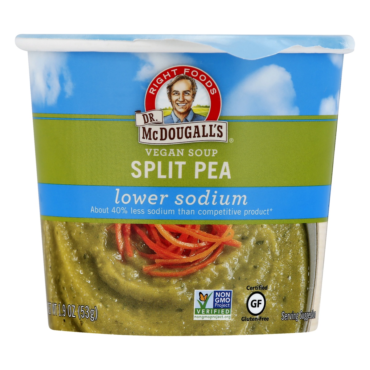 slide 1 of 1, Dr. McDougall's Lower Sodium Split Pea Vegan Soup, 1.9 oz