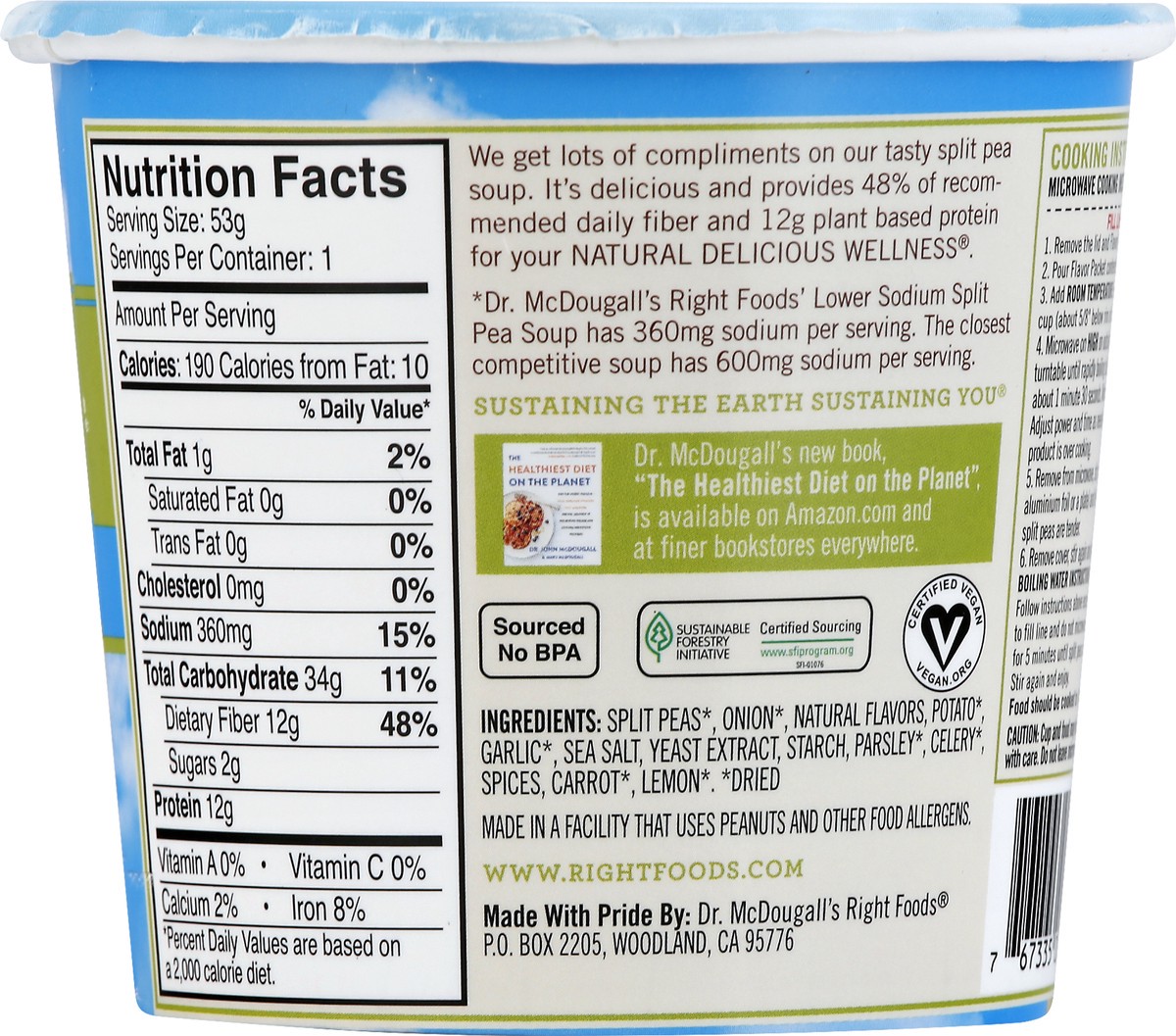 slide 4 of 8, Dr. McDougall's Lower Sodium Split Pea Vegan Soup, 1.9 oz