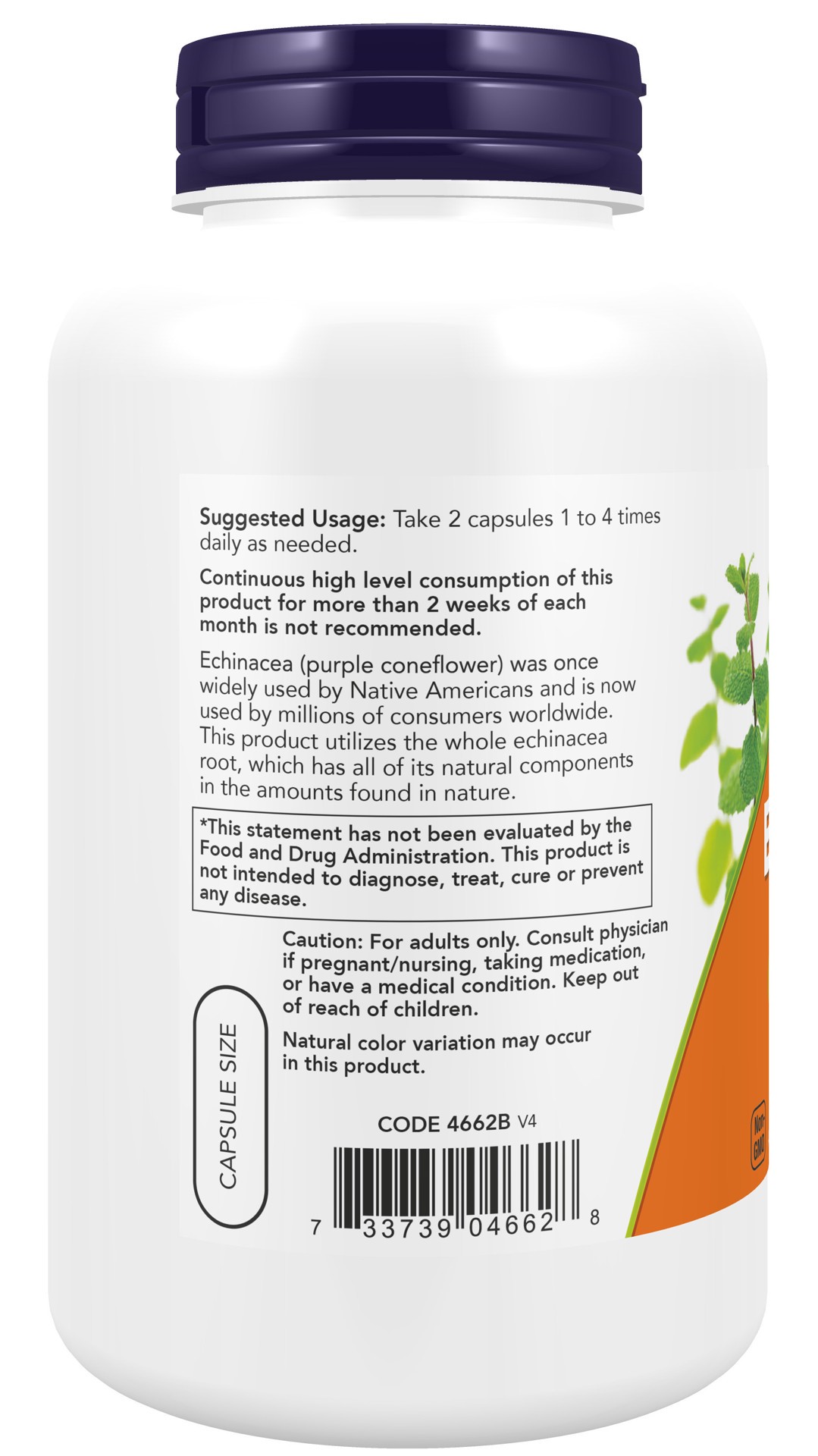 slide 3 of 4, NOW Echinacea 400 mg - 250 Veg Capsules, 400 mg