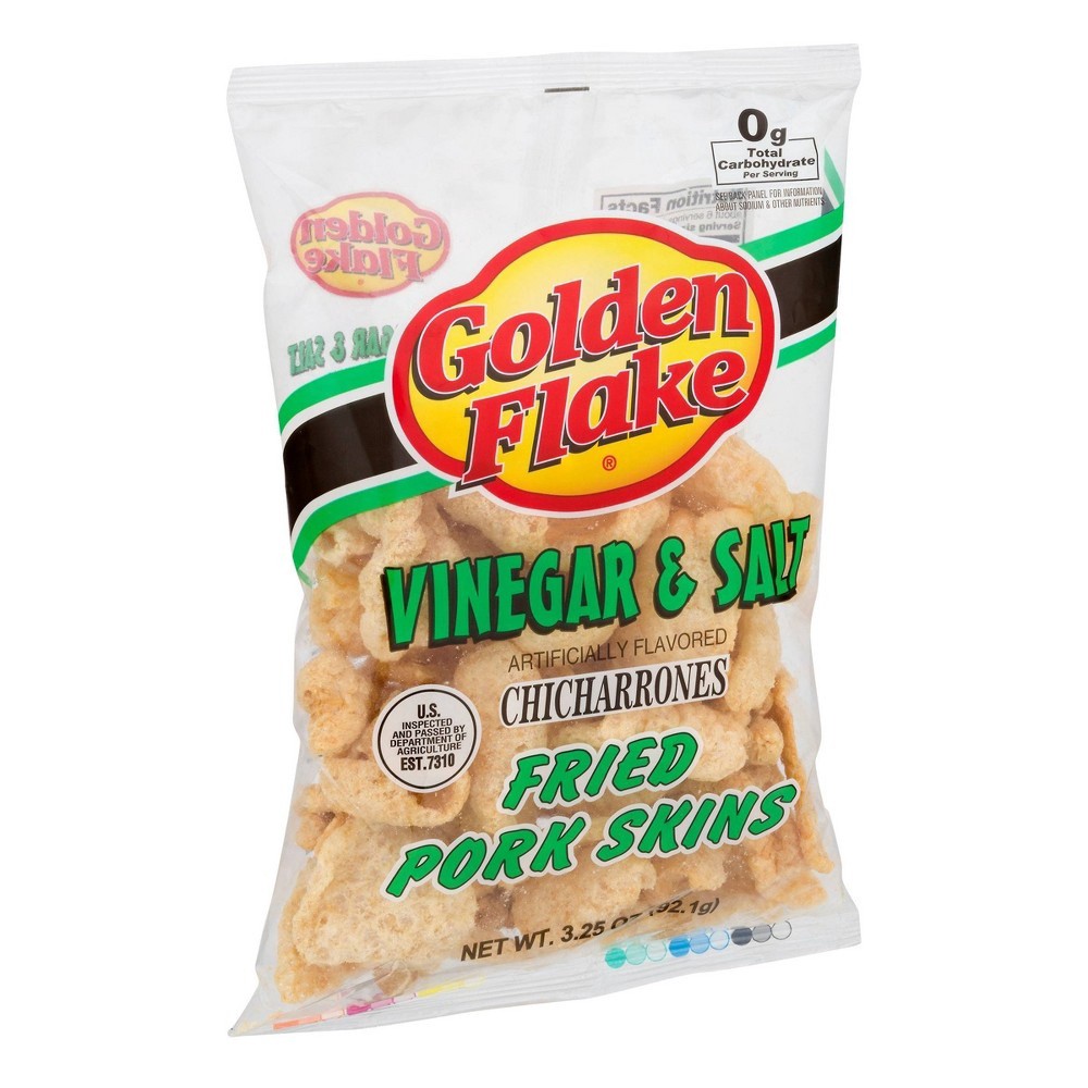 slide 2 of 3, Golden Flake Vinegar & Salt Chicharrones Fried Pork Skins, 3.25 oz