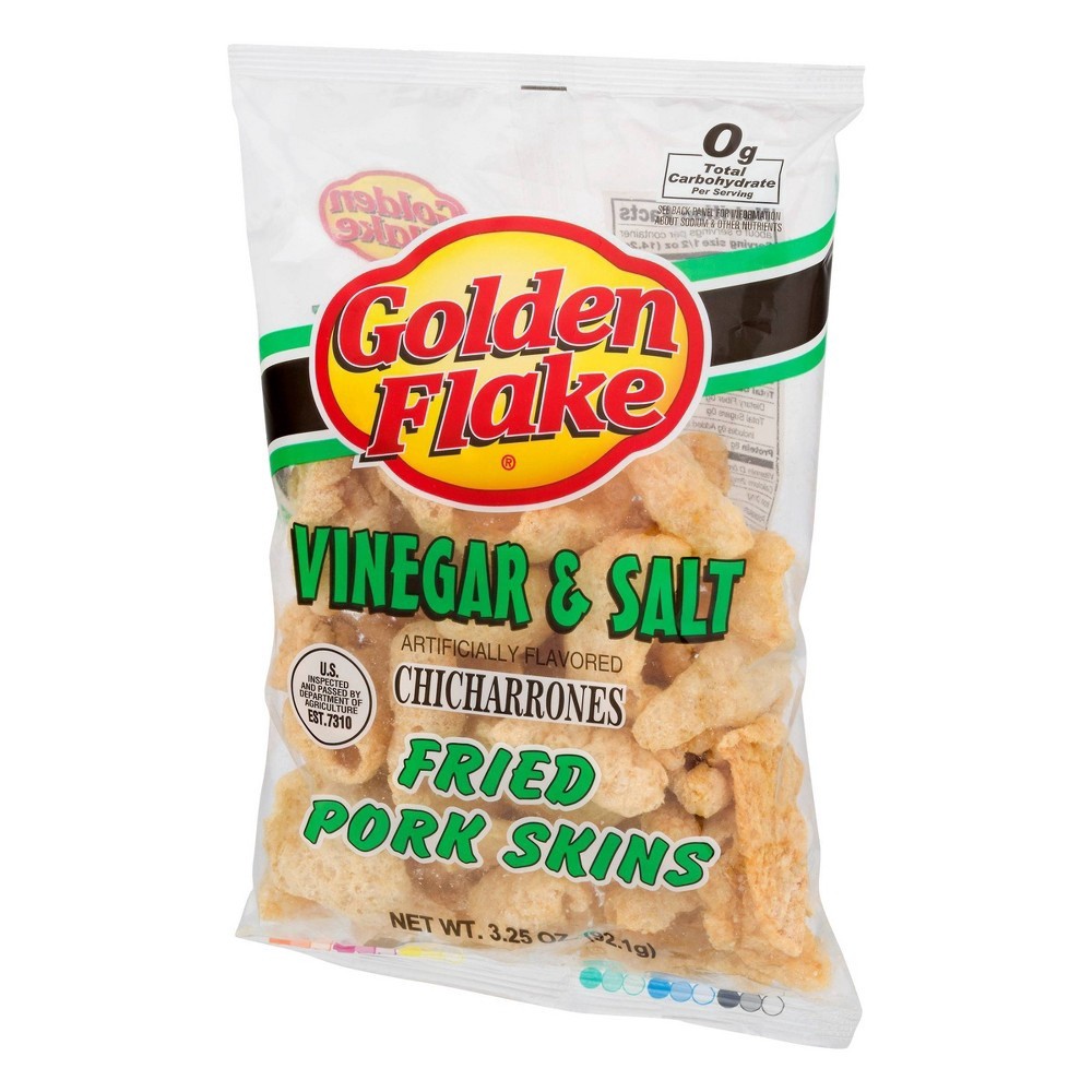 slide 3 of 3, Golden Flake Vinegar & Salt Chicharrones Fried Pork Skins, 3.25 oz