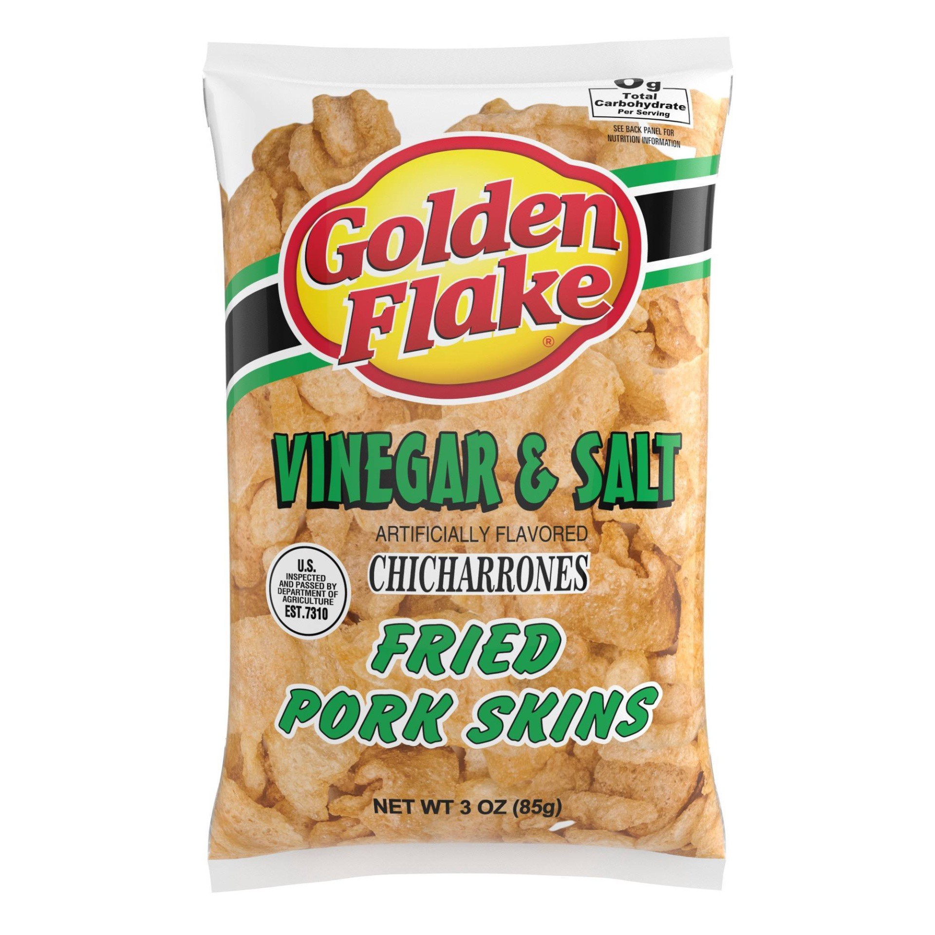 slide 1 of 3, Golden Flake Vinegar & Salt Chicharrones Fried Pork Skins, 3.25 oz