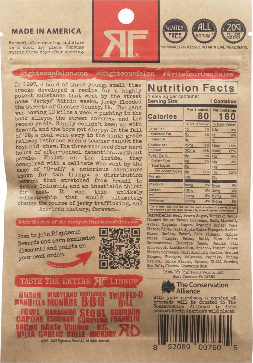 slide 7 of 14, Righteous Felon Teriyaki Balboa Beef Jerky with a Punch of Pepper 2 oz, 2 oz
