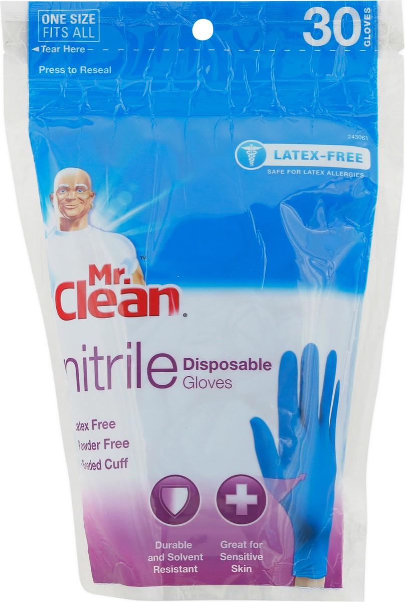 slide 6 of 11, Mr. Clean Latex-Free Nitrile Disposable One Size Fits Most Gloves 30 Each, 30 ct