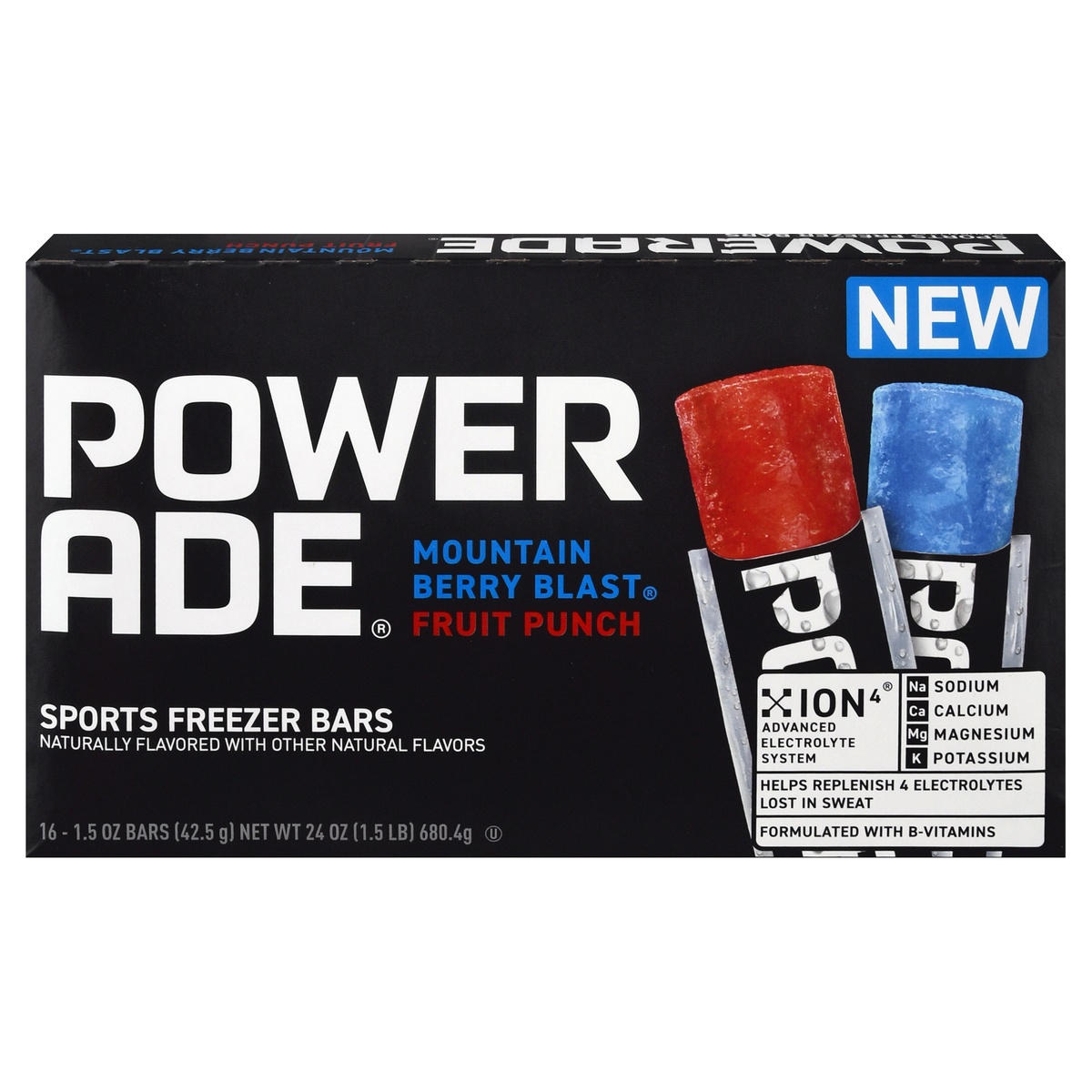 slide 1 of 1, Powerade Mountain Berry Blast/Fruit Punch Sports Freezer Bars ea - 16 ct, 16 ct