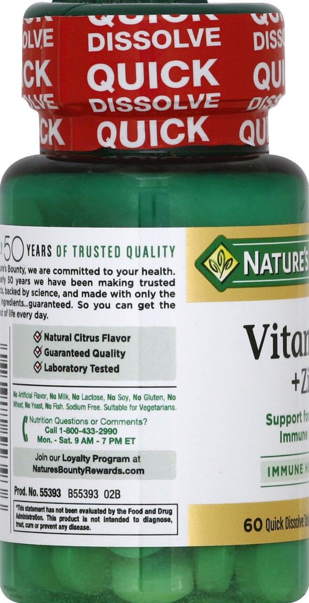 slide 2 of 4, Nature's Bounty Quick Dissolve Vitamin C plus Zinc, Citrus, 60 ct