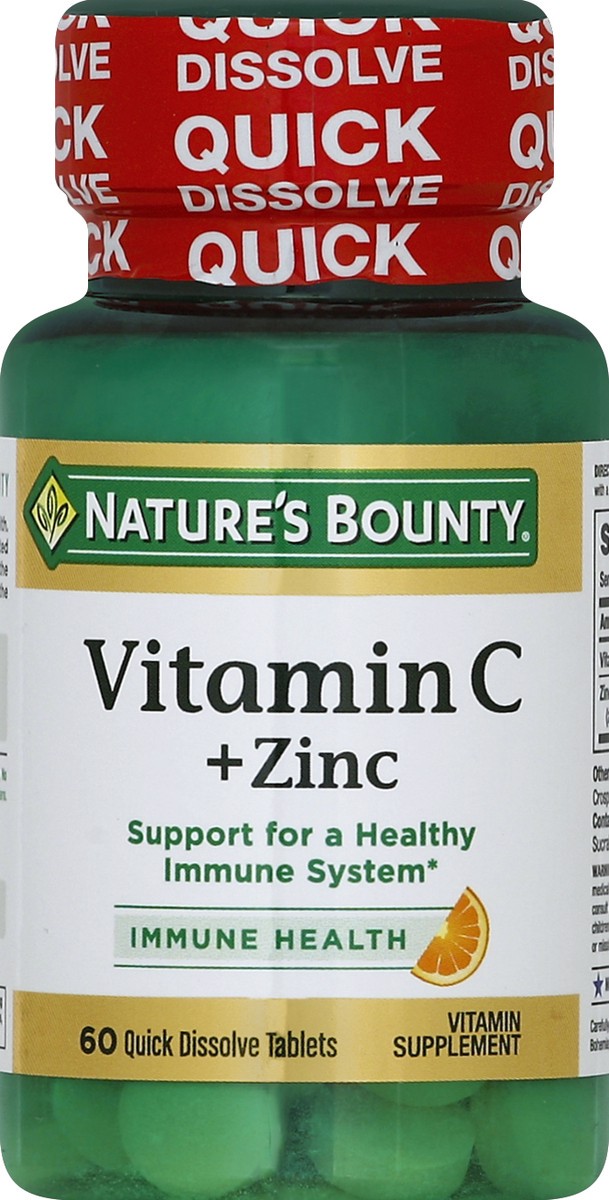 slide 3 of 4, Nature's Bounty Quick Dissolve Vitamin C plus Zinc, Citrus, 60 ct