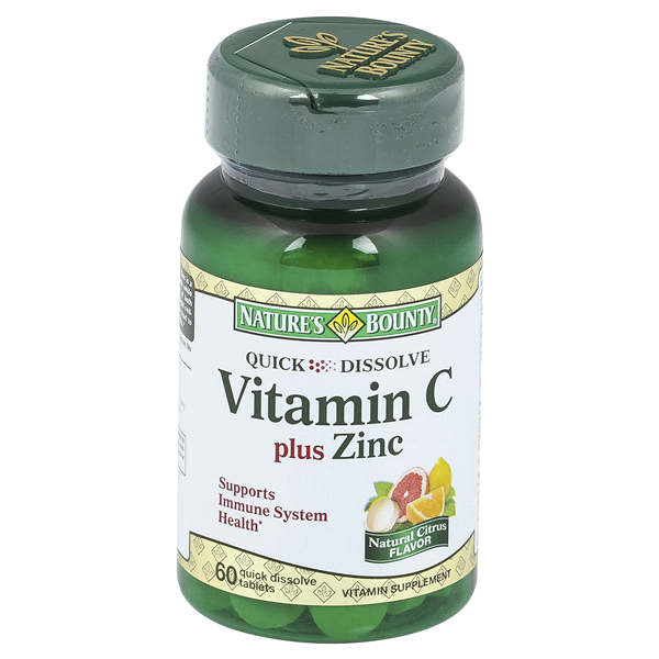 slide 1 of 4, Nature's Bounty Quick Dissolve Vitamin C plus Zinc, Citrus, 60 ct