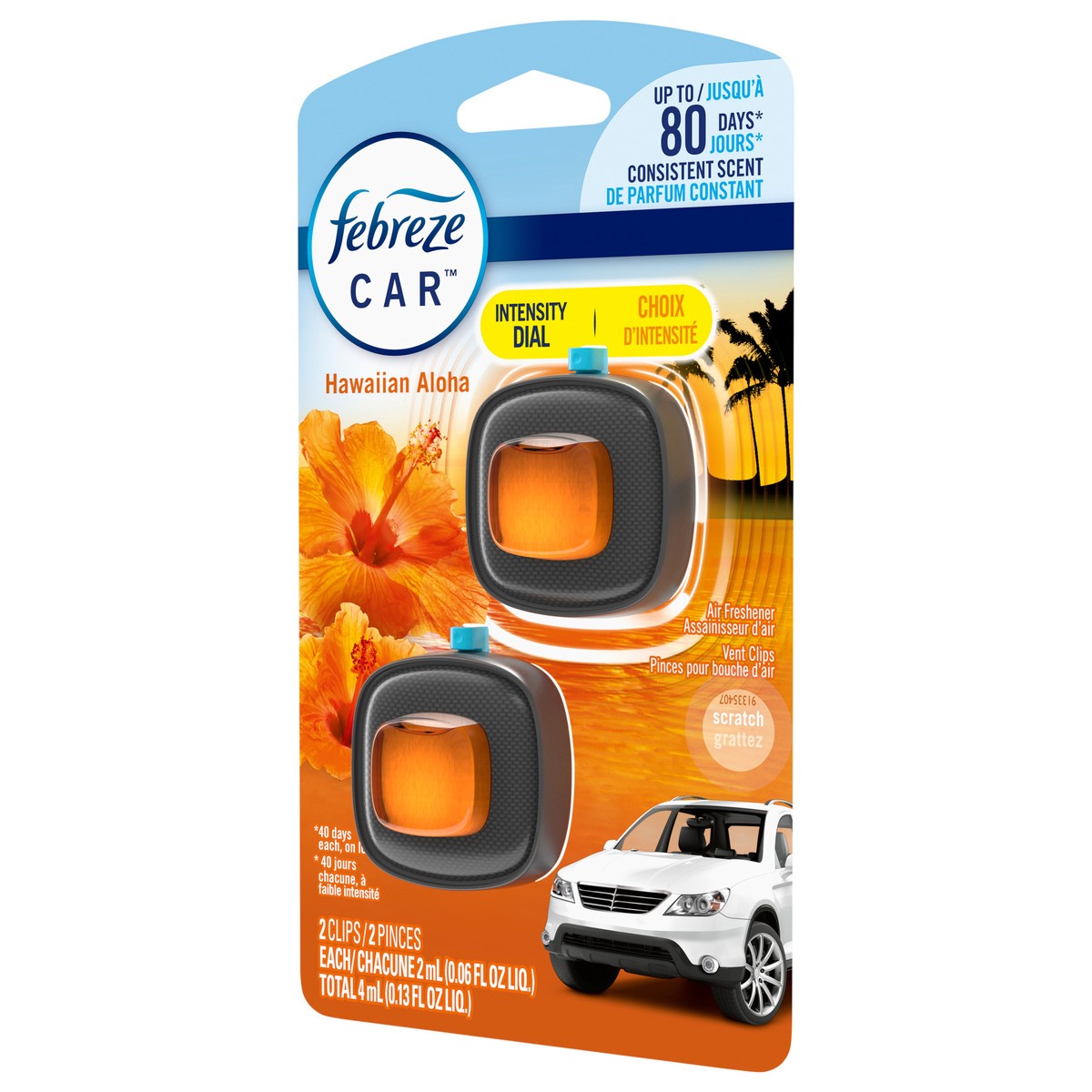 slide 3 of 4, Febreze Car Air Freshener, Odor-Fighting Automotive Vent Clip, Hawaiian Aloha Scent, 2 Count, 2 ct