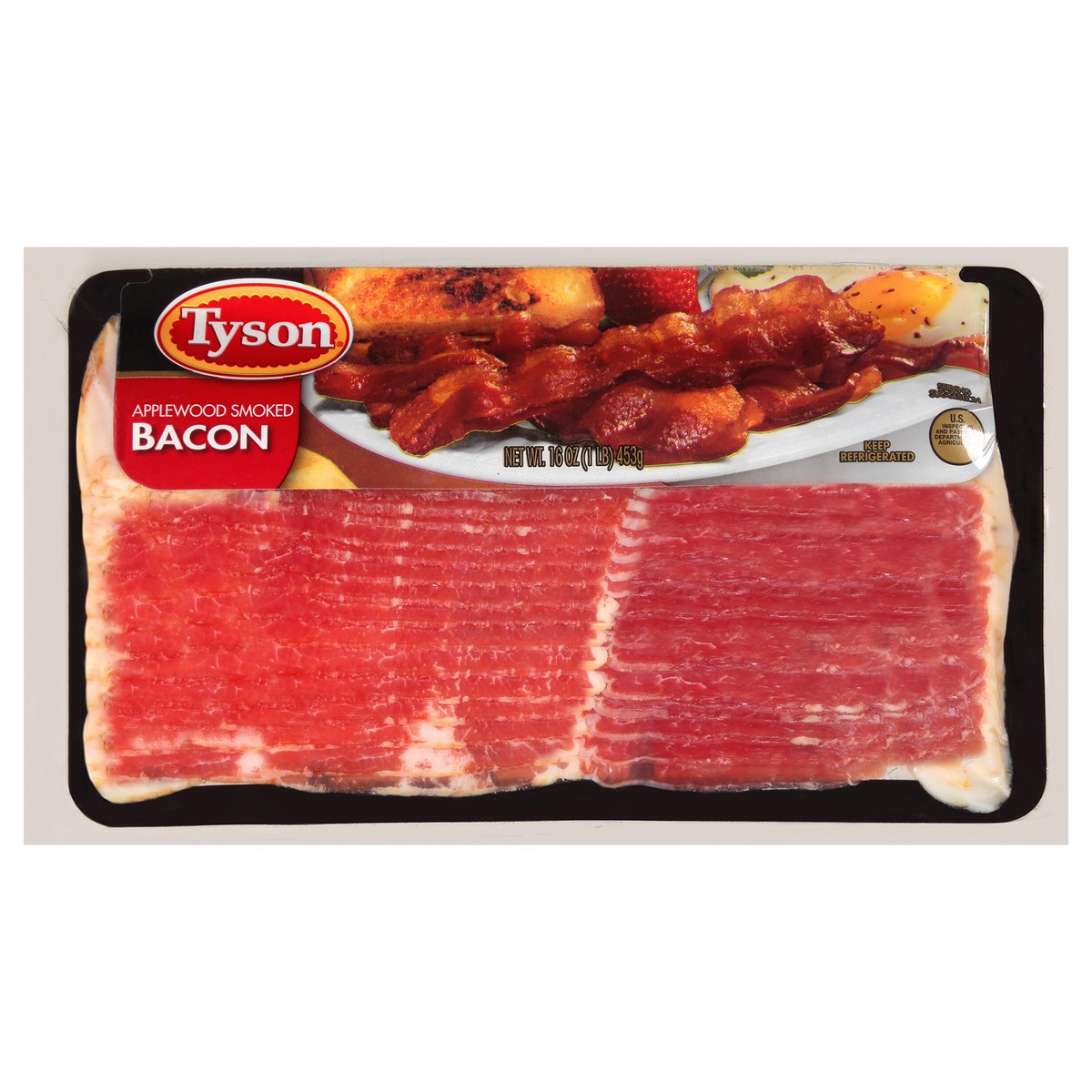 slide 1 of 10, Tyson Applewood Smoked Bacon, 16 oz., 453.59 g