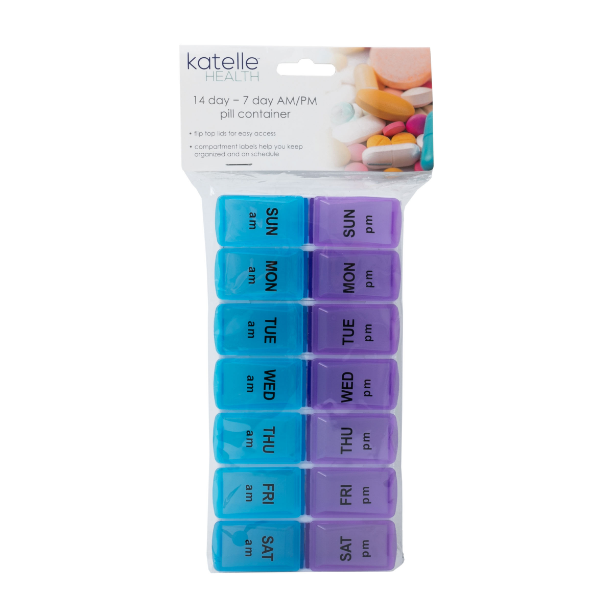 slide 1 of 5, Katelle Health 14 Day Or 7 Day AM/PM Pill Container, 1 ct