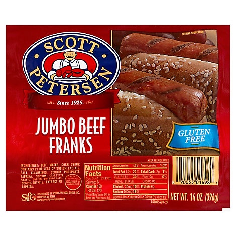 slide 1 of 1, Scott Petersen Beef Franks, 14 oz