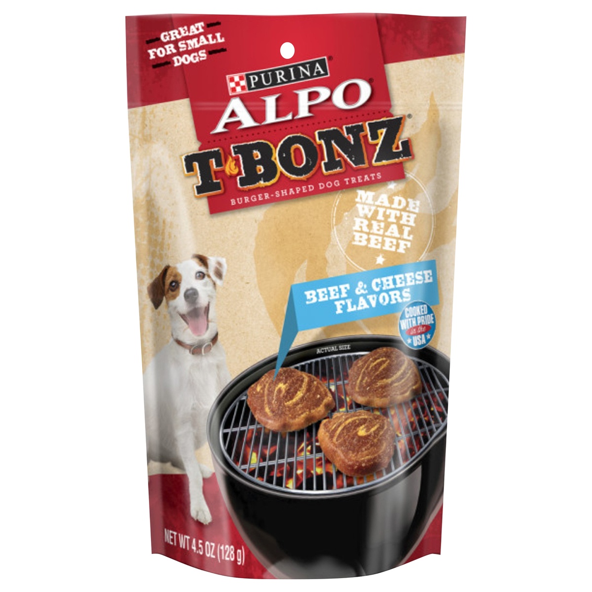 slide 1 of 1, ALPO T-Bonz Beef & Cheese Flavor Burger-Shaped Dog Treats, 4.5 oz