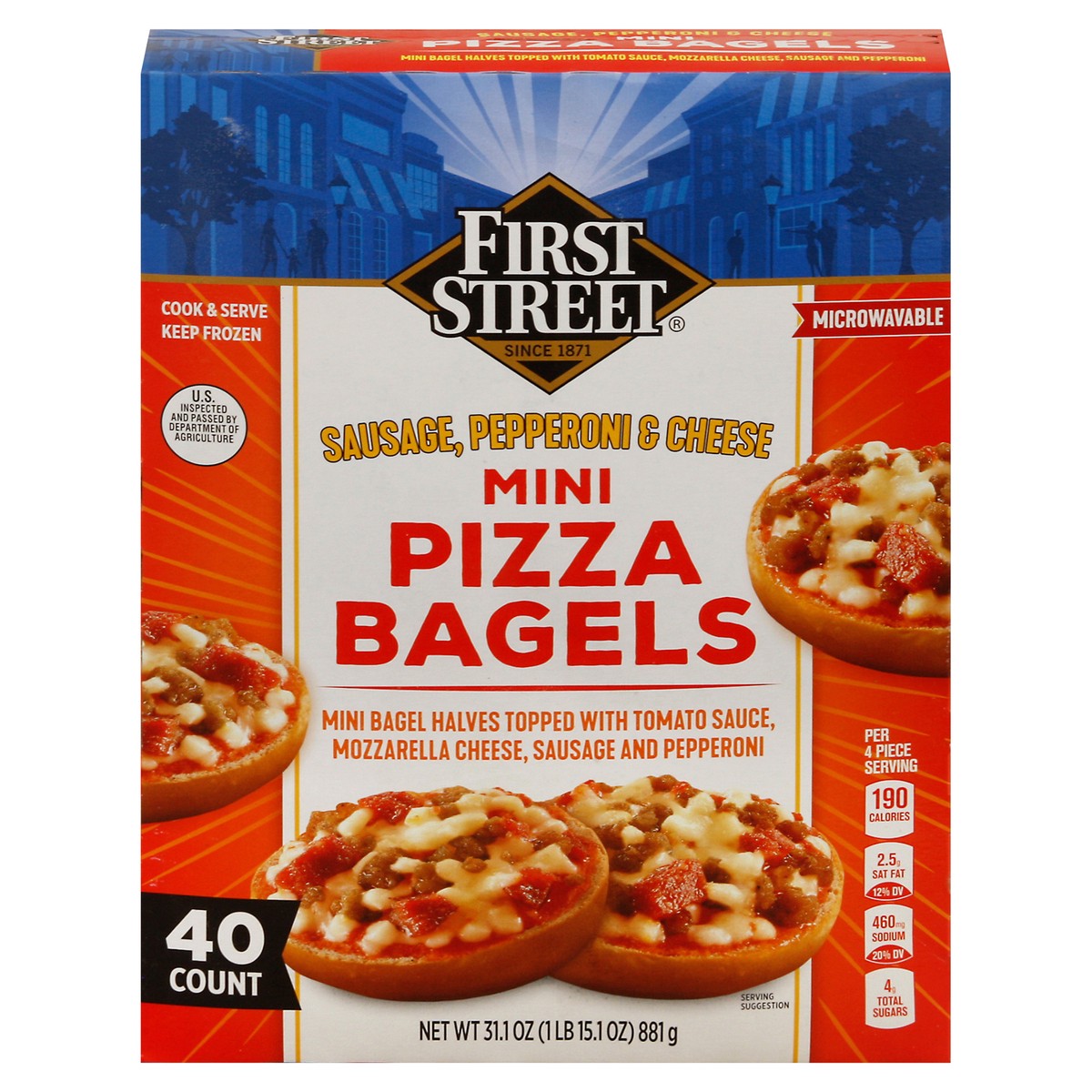 slide 14 of 16, First Street Fs/Cg Mini Pizza Bagel Combination, 40 ct