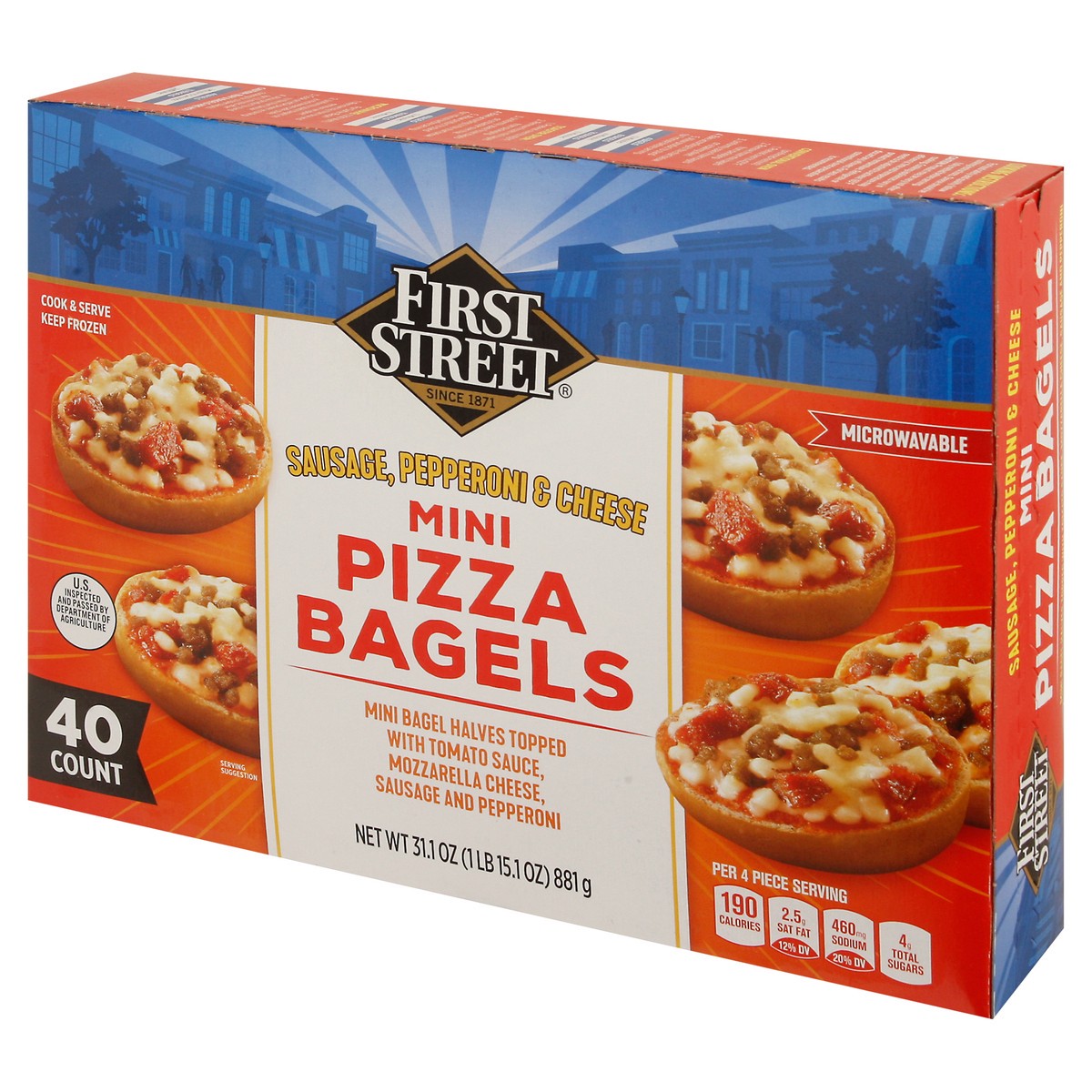 slide 9 of 16, First Street Fs/Cg Mini Pizza Bagel Combination, 40 ct