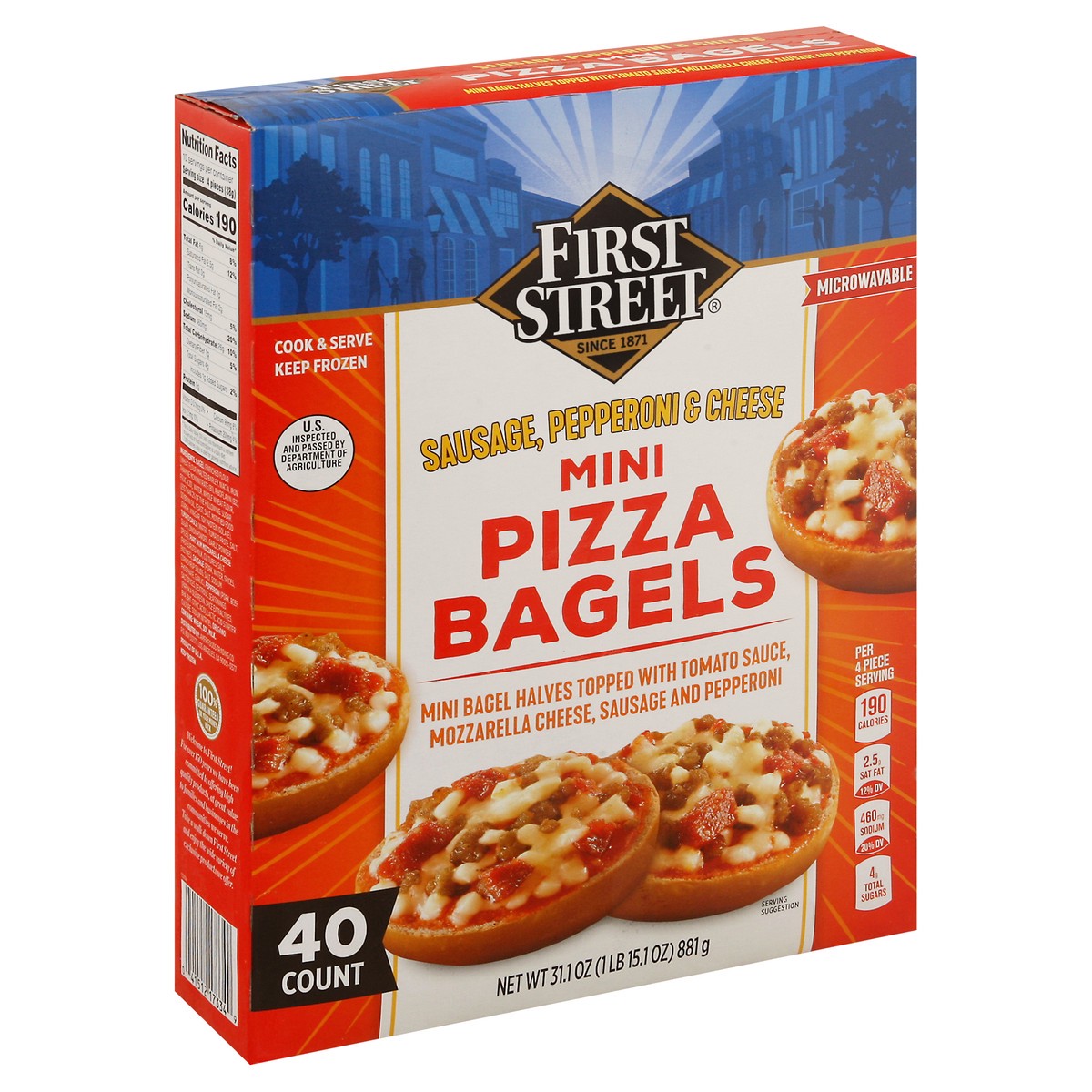 slide 12 of 16, First Street Fs/Cg Mini Pizza Bagel Combination, 40 ct