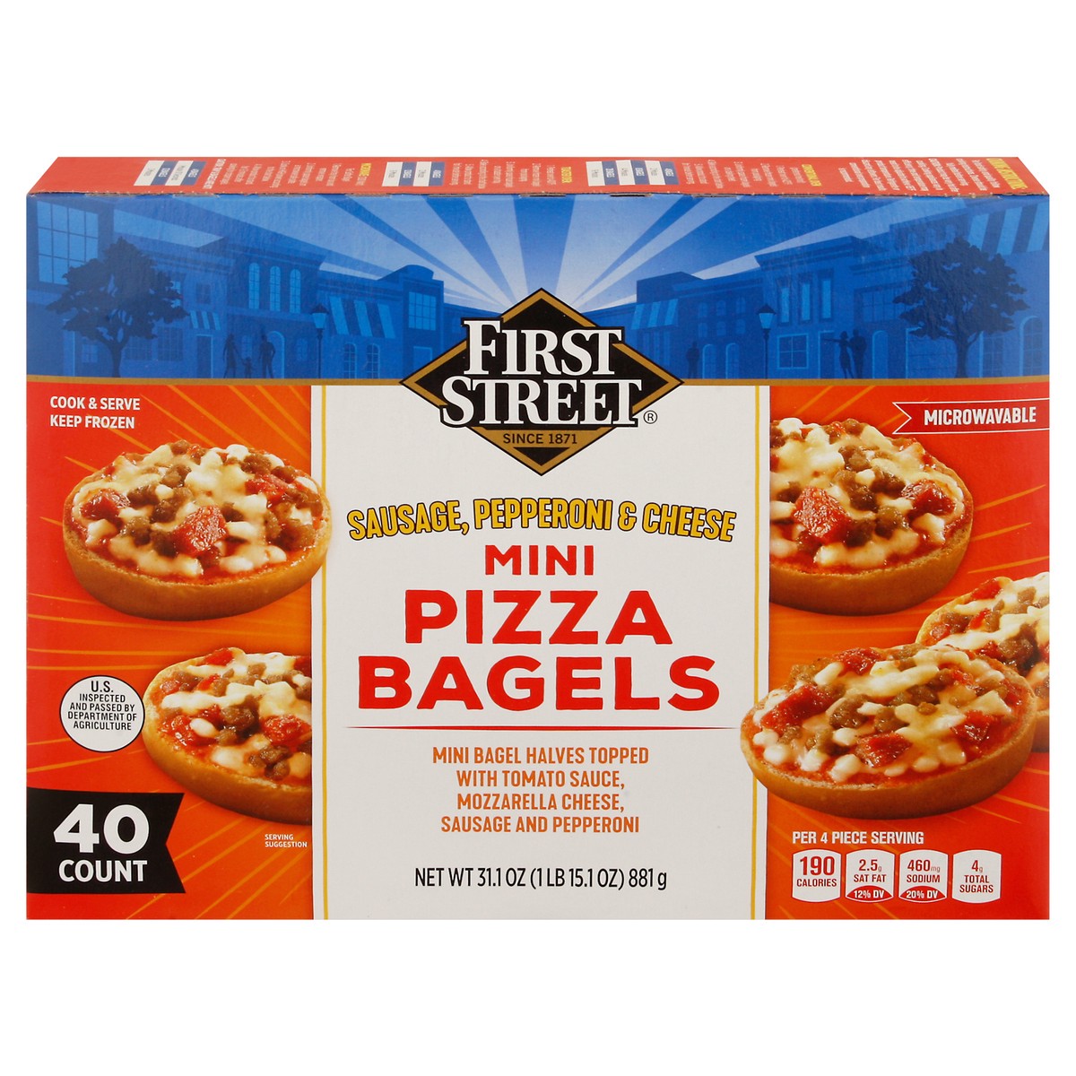 slide 16 of 16, First Street Fs/Cg Mini Pizza Bagel Combination, 40 ct
