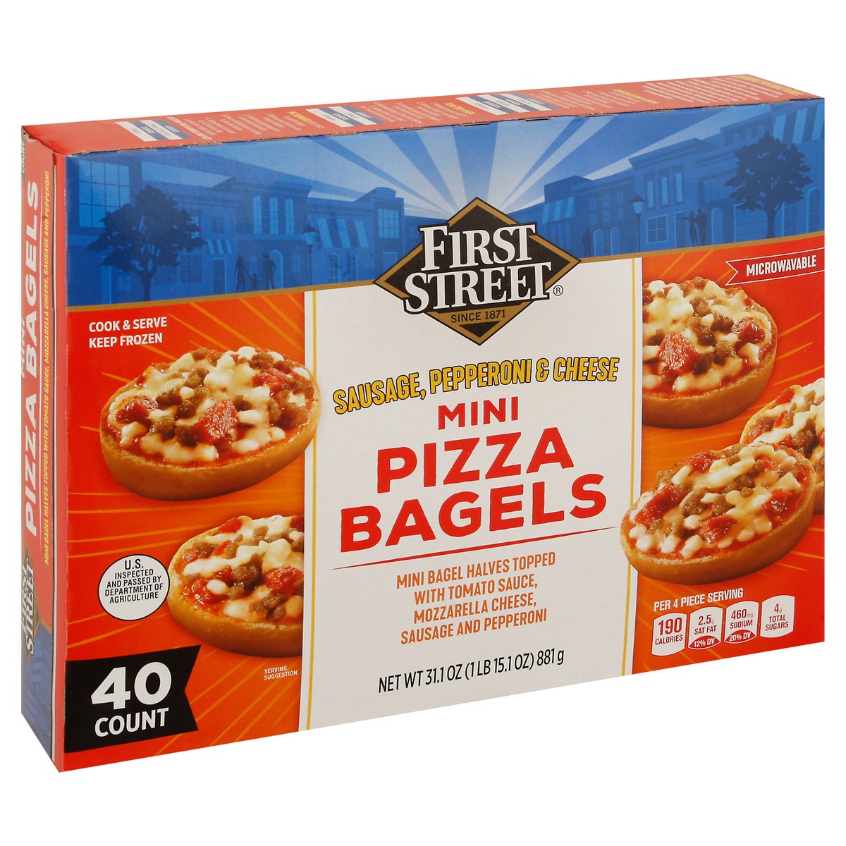 slide 15 of 16, First Street Fs/Cg Mini Pizza Bagel Combination, 40 ct